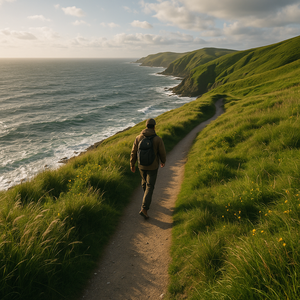Aerial Drone Shot Of A Coastal Path With