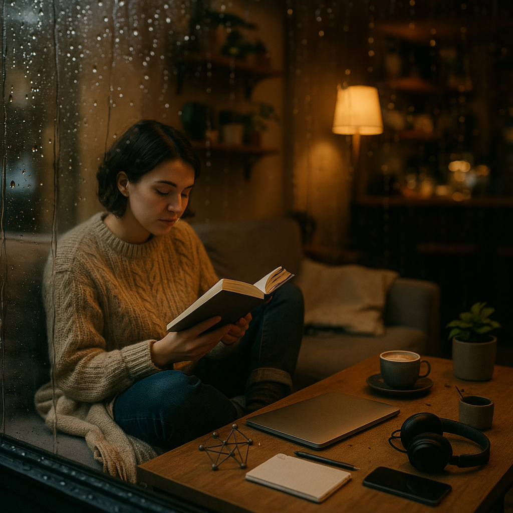 Coffee Shop Scene From Behind A Rain Str