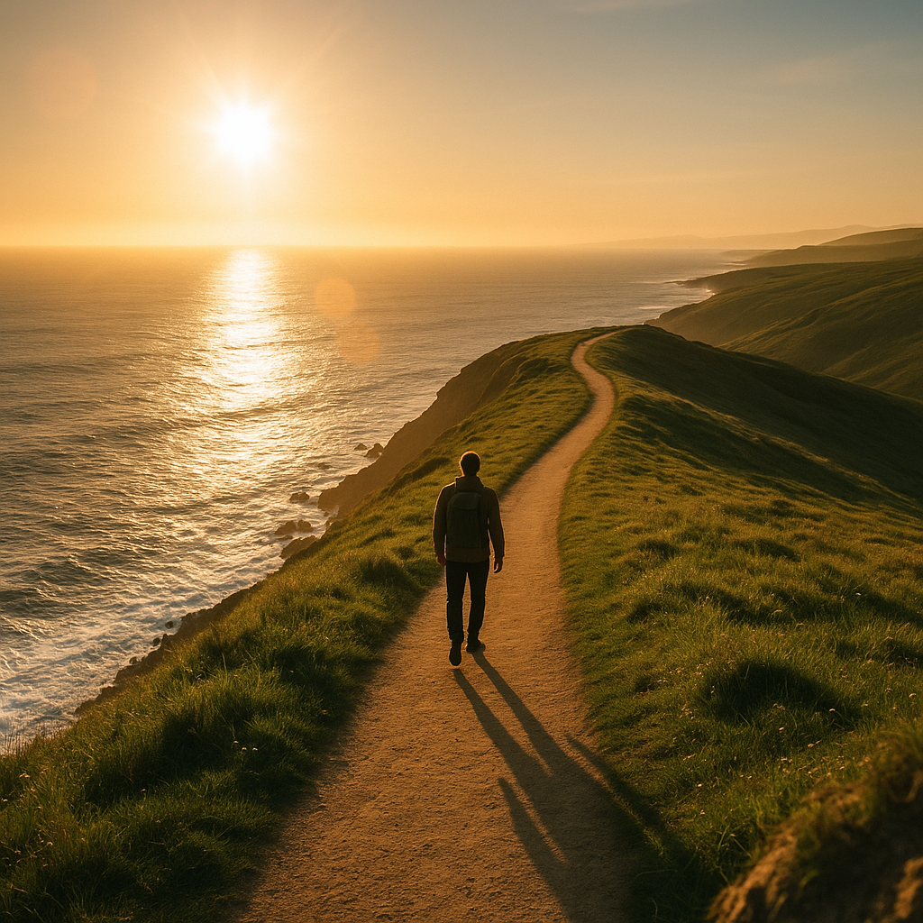 Aerial Drone Shot Of A Coastal Path With