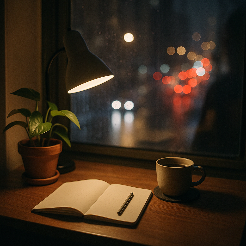 Night Scene Soft Lamp Light On A Desk W