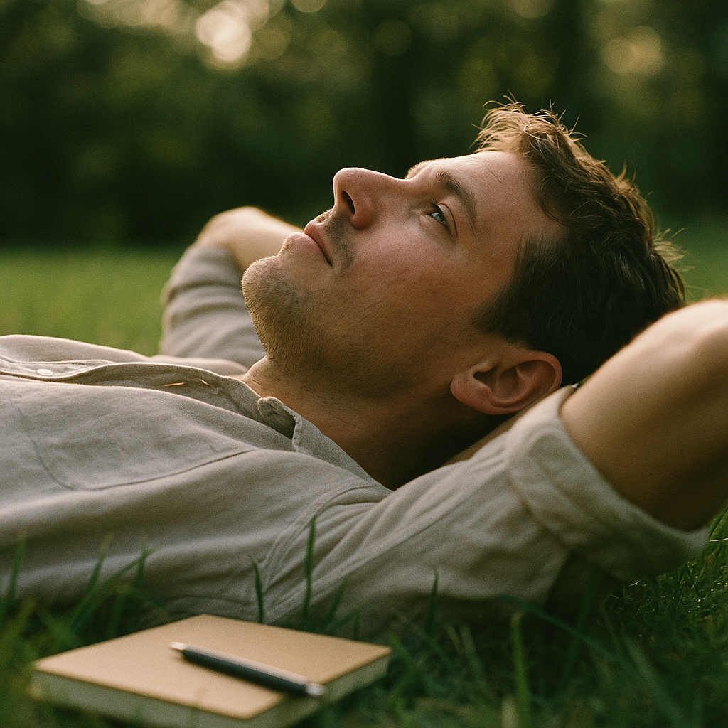 Person Lying In Grass Looking Up At The