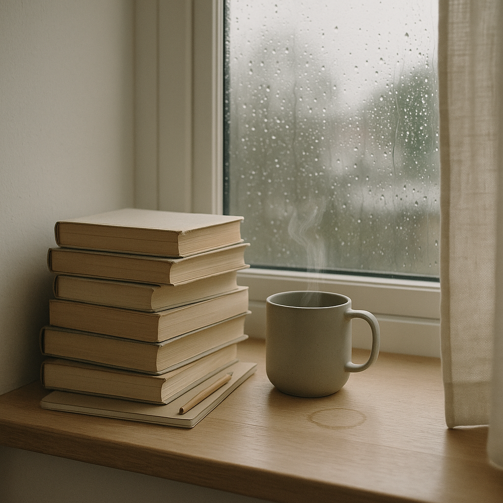 Stack Of Well Used Books And A Steaming