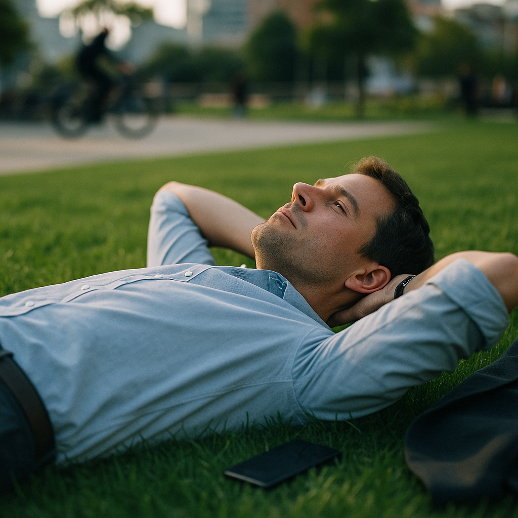Person Lying In Grass Looking Up At The