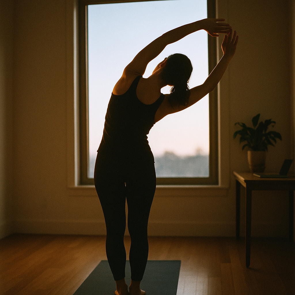 Person Stretching By A Large Window At D