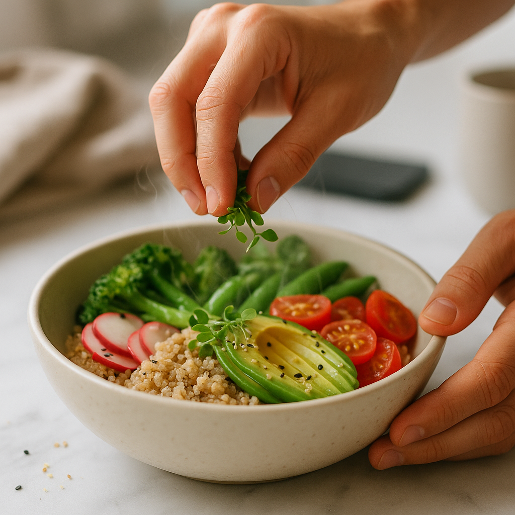 Close Up Of A Healthy Meal Being Plated