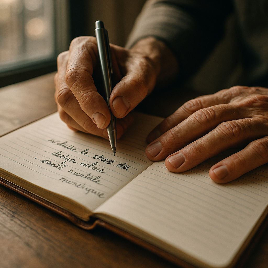 Close Up Of Weathered Hands Writing In A