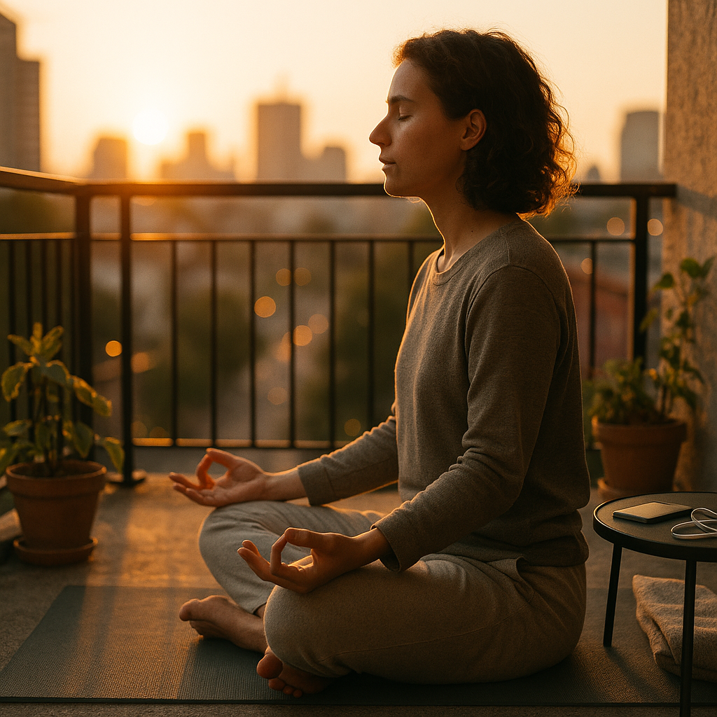 Person Meditating Cross Legged On A Balc