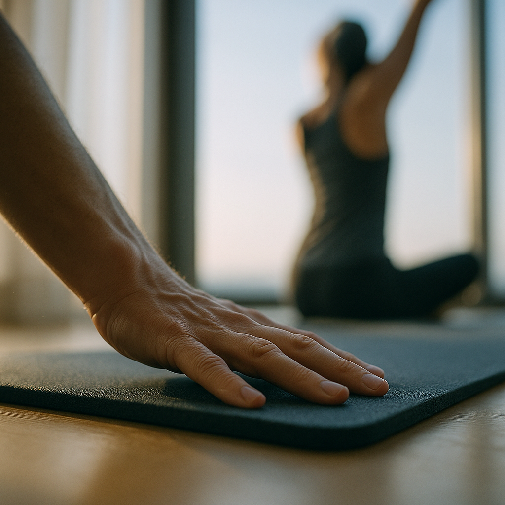 Person Stretching By A Large Window At D