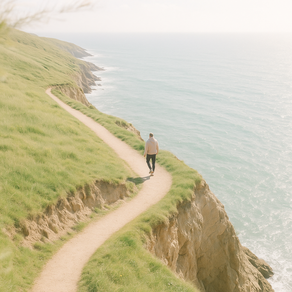 Aerial Drone Shot Of A Coastal Path With