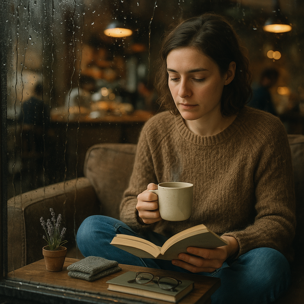Coffee Shop Scene From Behind A Rain Str