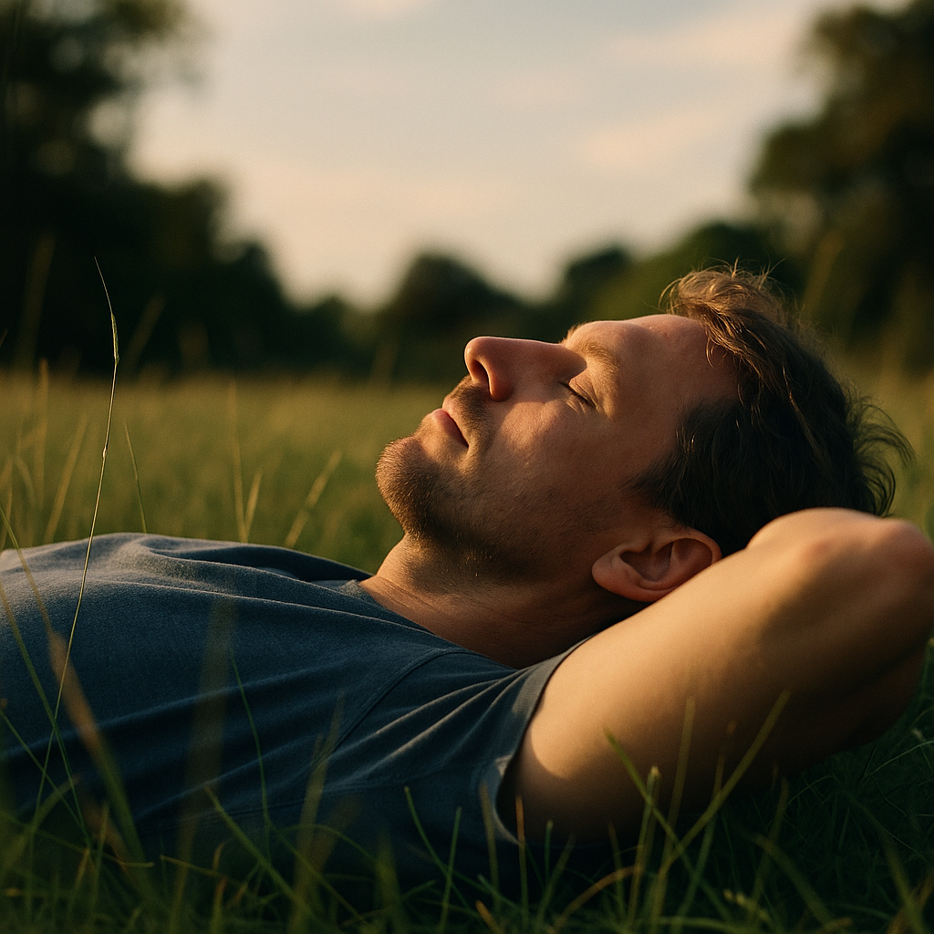 Person Lying In Grass Looking Up At The