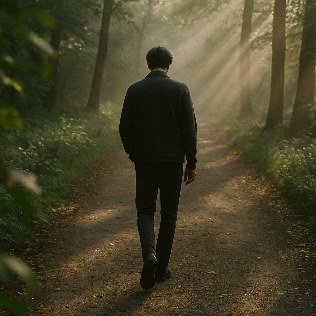 Person Walking Alone On A Quiet Path Thr
